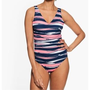 Talbots Pink and Blue One Piece Swimsuit with Ruching